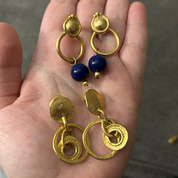 Two (2) Pairs of Gold Hanging Earrings - Picture 1 of 2